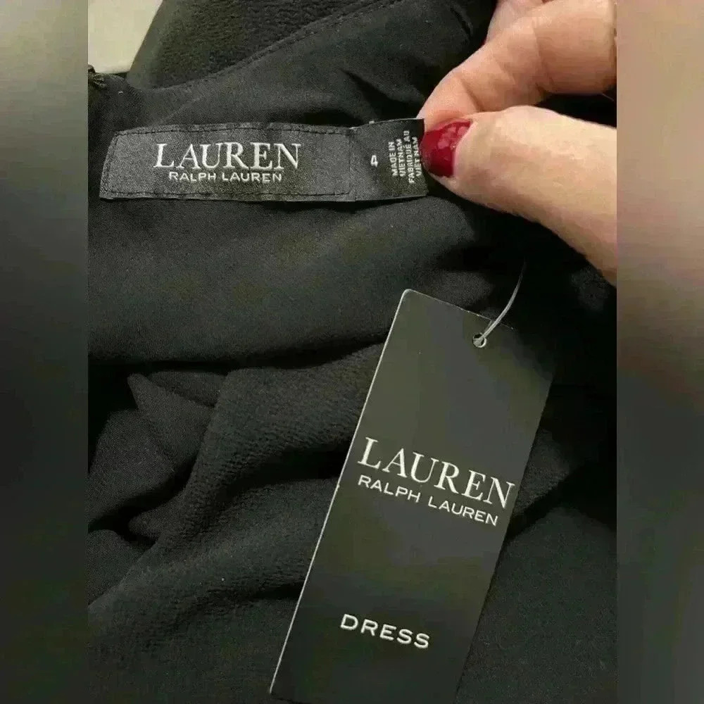 NWT Lauren Ralph Lauren Bubble Crepe Cap-Sleeve Dress Black Size 4 - Picture 6 of 9